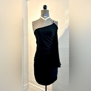 Vintage size M original tags Cache one  shoulder asymmetrical black knit dress